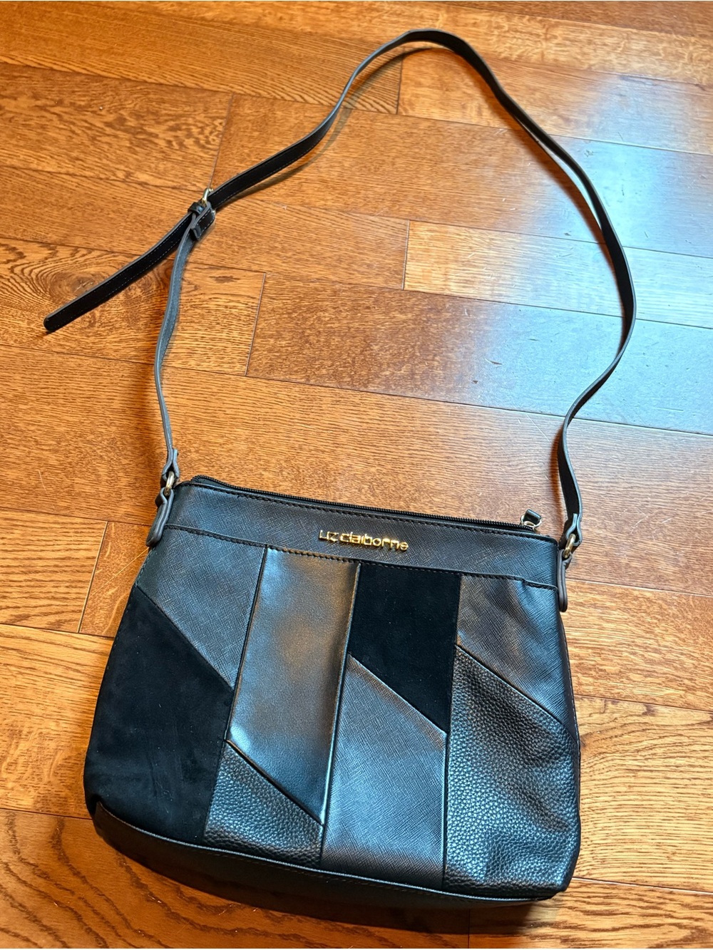 Liz Claiborne Black Patchwork Leather & Suede Crossbody